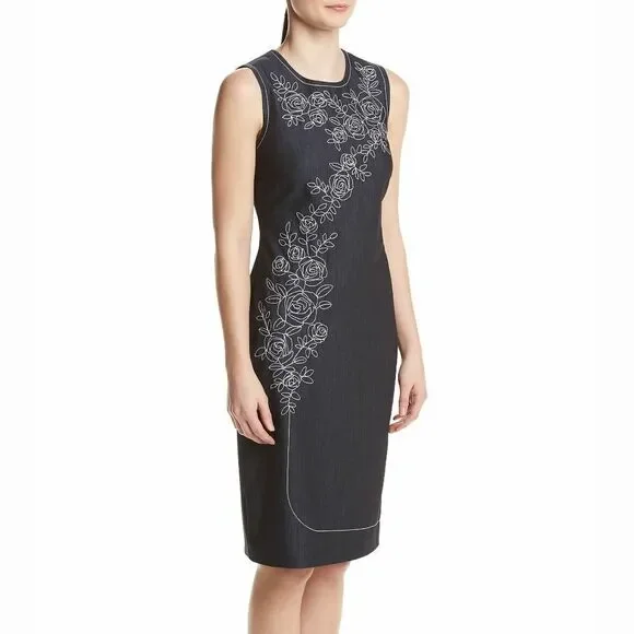 sachin and babi light blue dress Calvin Klein Short Sleeve Crew Neck Tweed Sheath Dress